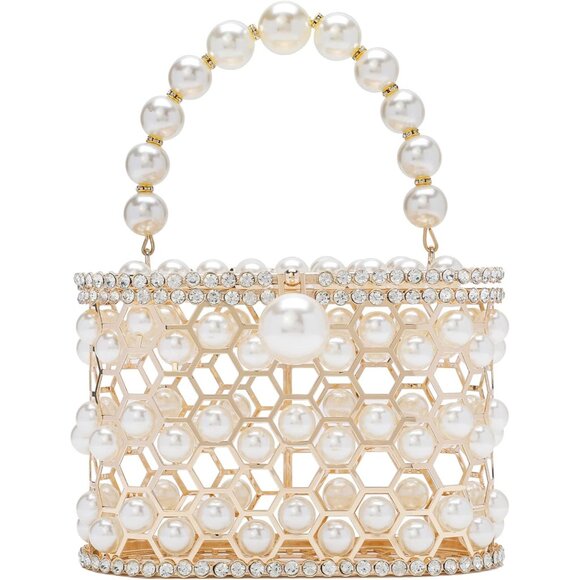 ⚡Women's White Detachable Pearl Diamond Chain Soft Velvet Shoulder Clutch Bag - Picture 2 of 4